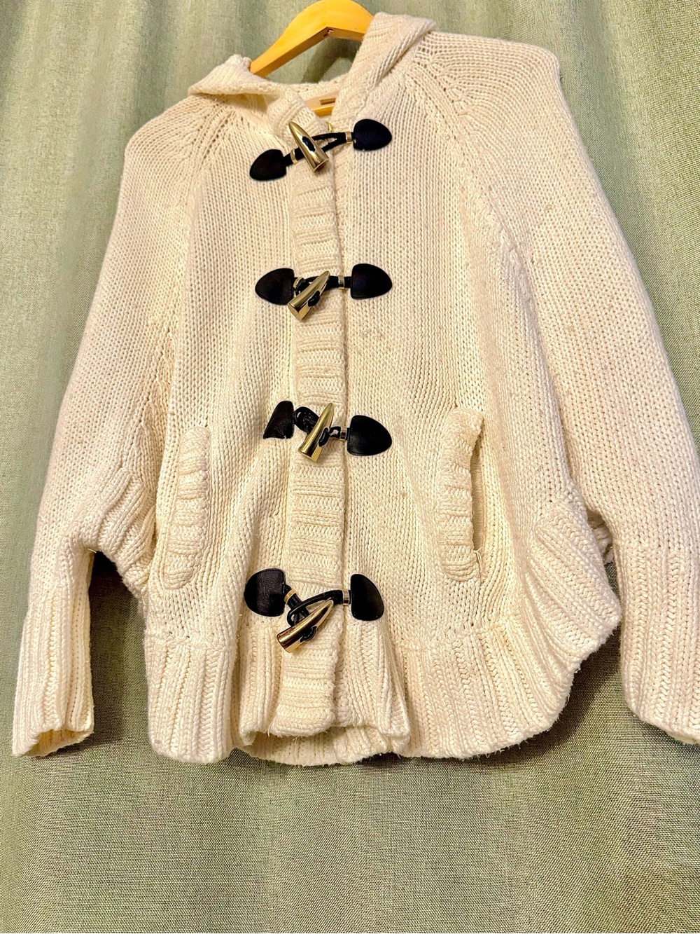 Michael Kora Knit Cozy Cream Hooded Toggle Sweater